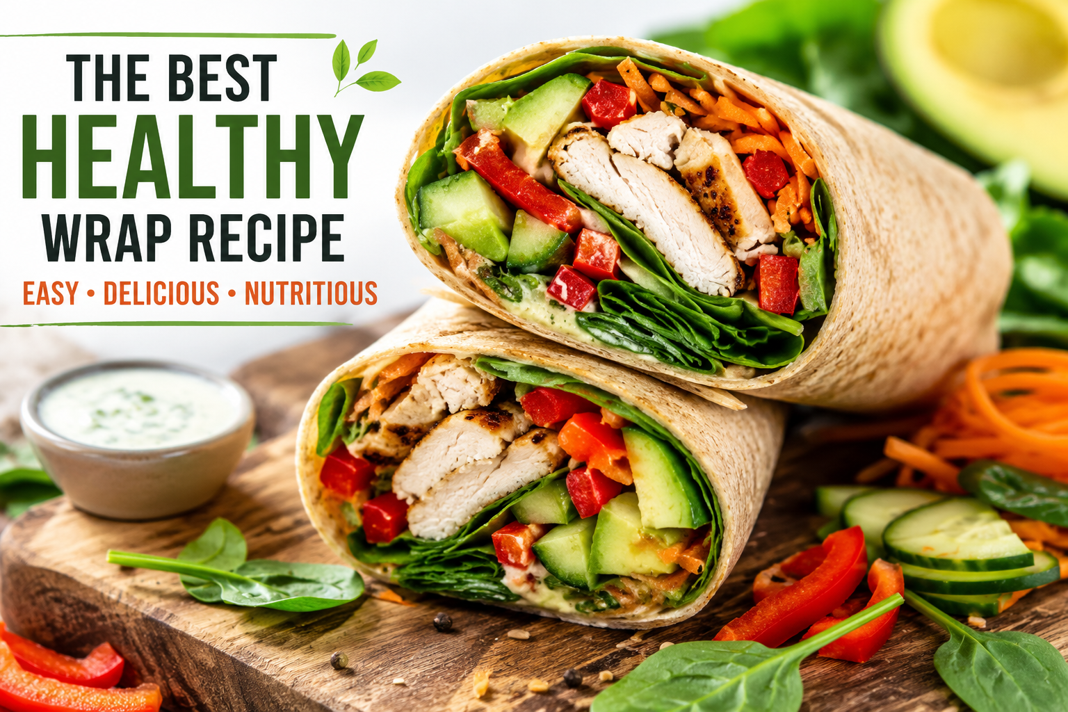 Healthy wrap ingredients arranged neatly on a kitchen counter