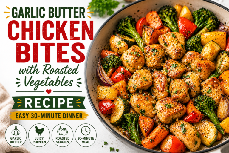 Garlic Butter Chicken Bites with Roasted Vegetables Recipe (Easy 30-Minute Dinner)